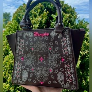 Wrangler Paisley Mini Satchel/Crossbody - Coffee/Pink